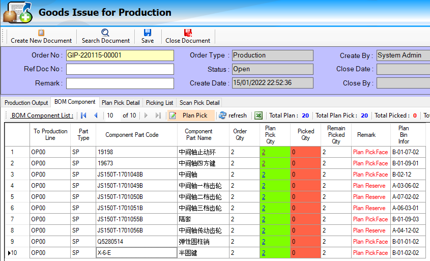 Picking Spare Part to Production Line